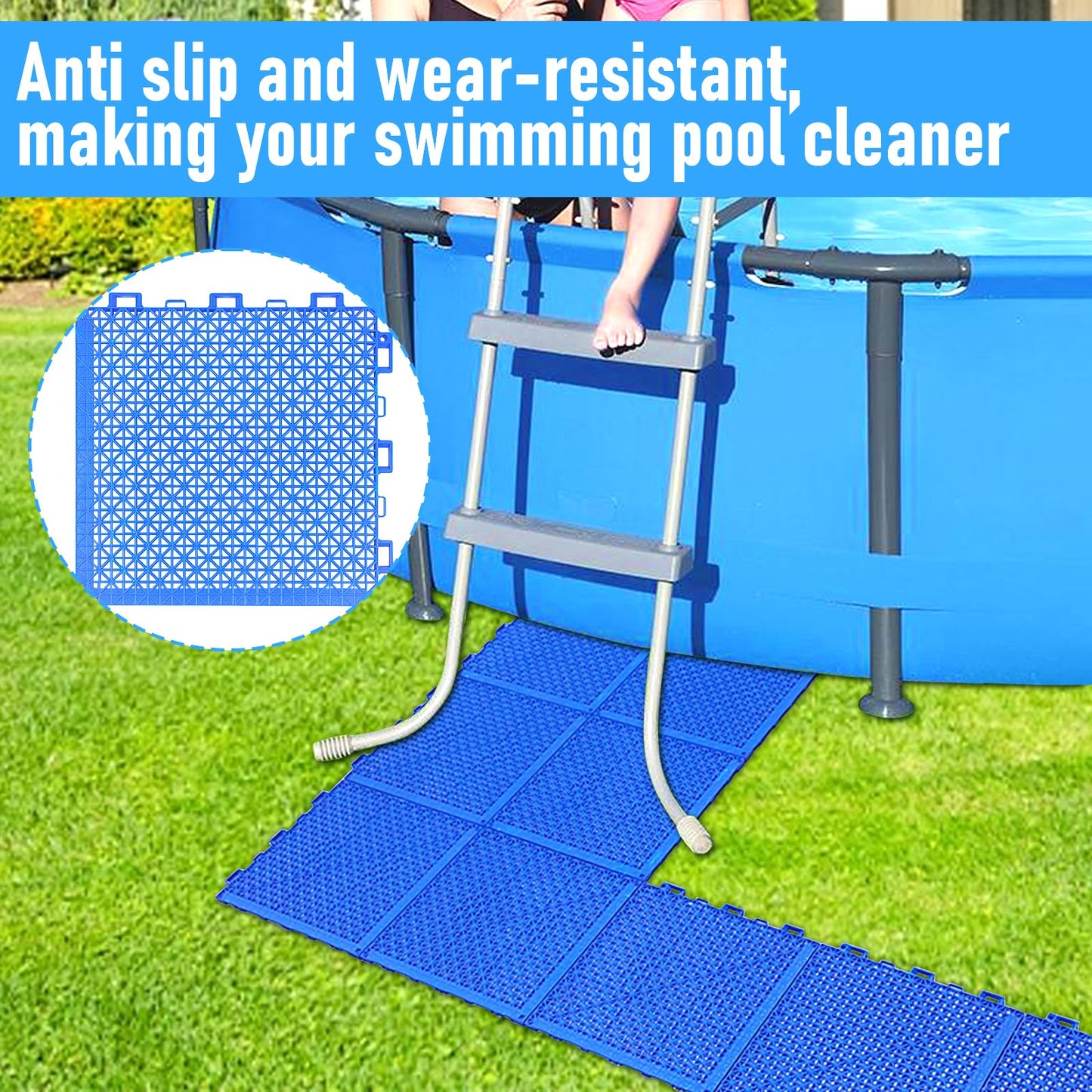 Hlimior 20Pcs Pool Drainage Mat,10.3" x 10.3"Above Ground Walkways, Pool Mat with Multiple Splicing Methods to Prevent Dirt from Entering The Pool,Interlocking Plastic Floor for Pools, Spas, Passways