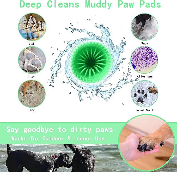Dog Paw Cleaner Kit for L/XL Dogs - Quick Clean No Full Bath, 2-in-1 Paw Wash Cup with Detachable Silicone Brush Head, Includes Bath Brush & 3 Absorbent Towels, Green