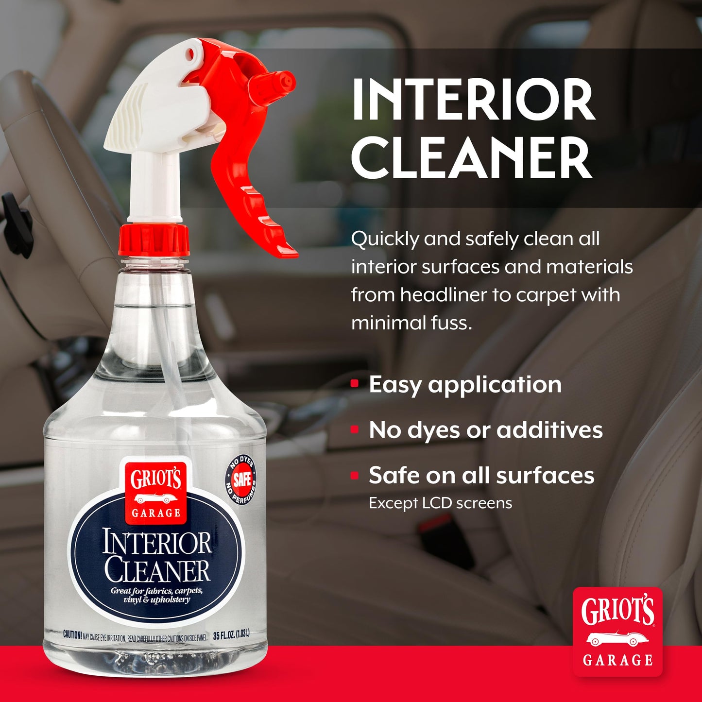 Griot's Garage Interior Cleaner Spray for Car Seats, Carpet, Upholstery Fabric, Floor Mat, Vinyl, Dashboard, Ideal for Truck, SUV, RV, Boat, and More, 11104, 35 Fl Oz