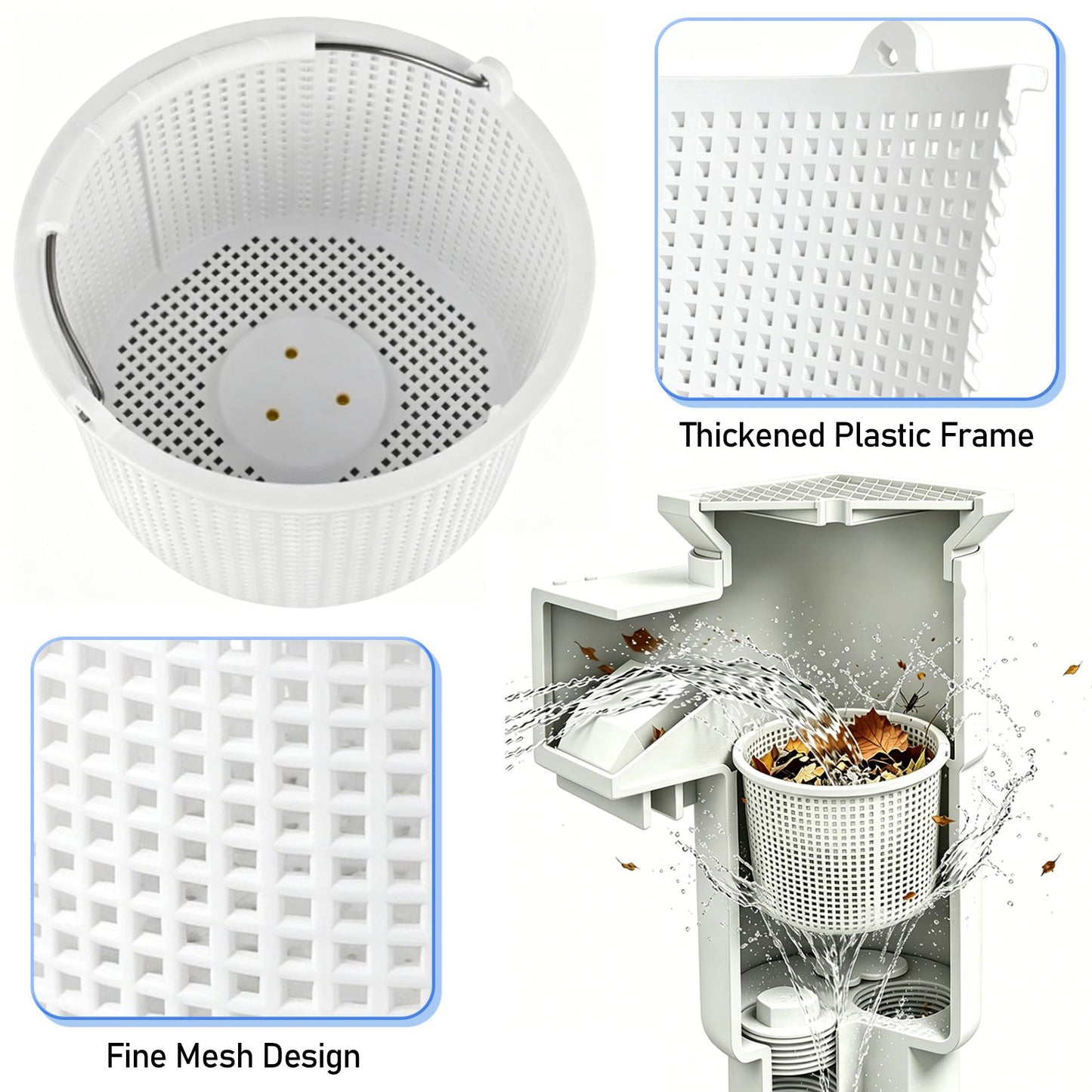 Inground Pool Skimmer Basket for Hayward Skimmer Basket&Pool Filter Baskets SP1082CA Series, Aladdin B-152, Built-in Brass Weight - Anti-Floating Filter Baskets, 316 Stainless Steel Handle Rubber Grip