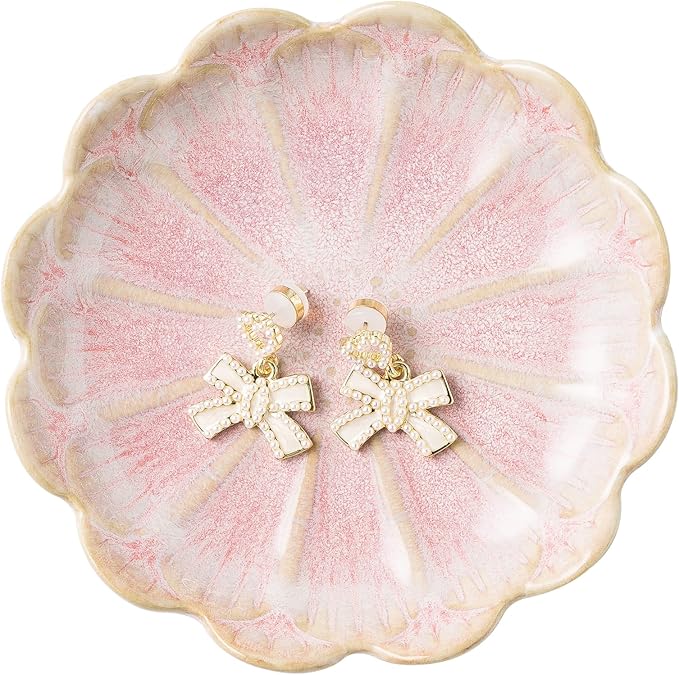 Jewelry Dish Tray, Ring Dish, Ceramic Trinket Tray, Key Bowl, Decorative Plate, for Friends Sisters Daughter Mother (Pink)