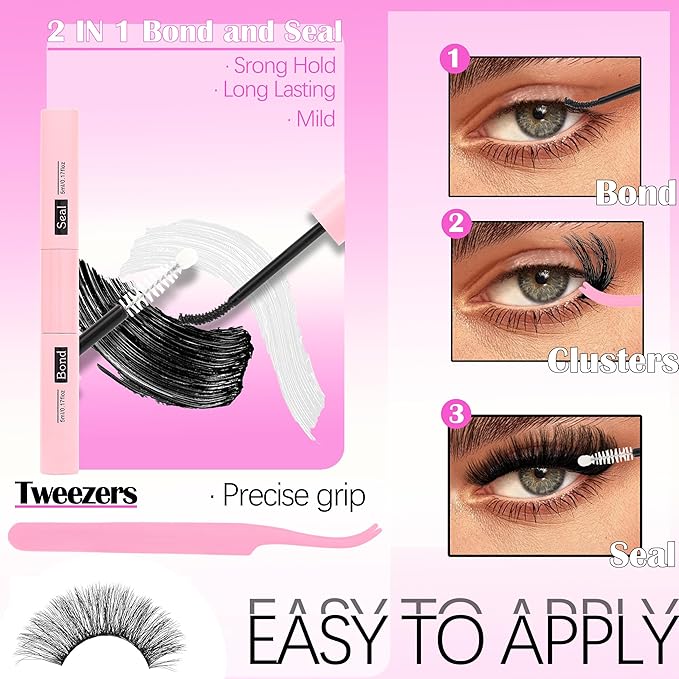 YIDUO 6 Styles Eyeash Clusters Kit Volume/Manga Portable Lash Makeup Bag Kit 8-18mm Cat-Eye Look Wispy Individual Eyelash Extensions, Volume Studio Effect Lashes Kit with Lash Bond and Seal