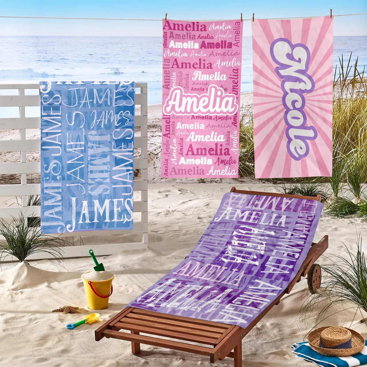 Yoltotude Personalized Kids Beach Towels Custom Sand Free Microfiber Beach Towel with Names & Monogram Customized Quick Dry Pool Towels for Girls Boys Standard Size Easter Gifts for Kids