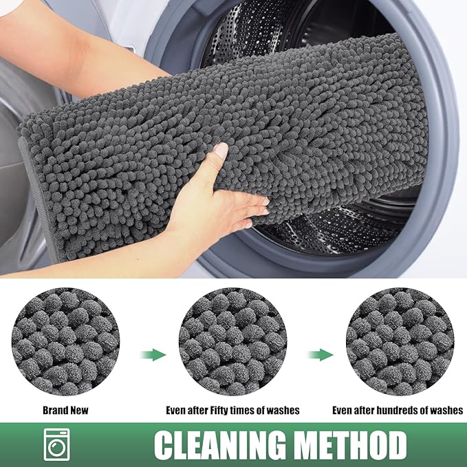 IM HOME Chenille Absorbent Outdoor Doormat 36" x 24", Washable Muddy Door Mats for Dog Non Slip Indoor Doormat Dog Mat for Muddy Paw Front Inside Doormats for Entryway Grey