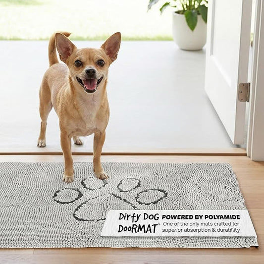 Dog Gone Smart Dirty Dog Doormat - Fast Drying Rug with Super Gripper Backing for Clean Floors - Super Absorbent and Machine Washable Mat for Muddy Paws - Silver Grey