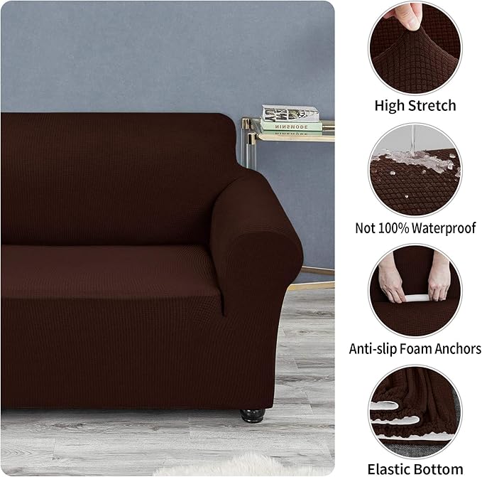 Joccun Stretch Couch Cover Slipcovers, 1-Piece Sofa Covers for 3 Cushion Couch Spandex Jacquard Washable Furniture Protector Cover for Living Room,Kids,Pets(Sofa,Chocolate)