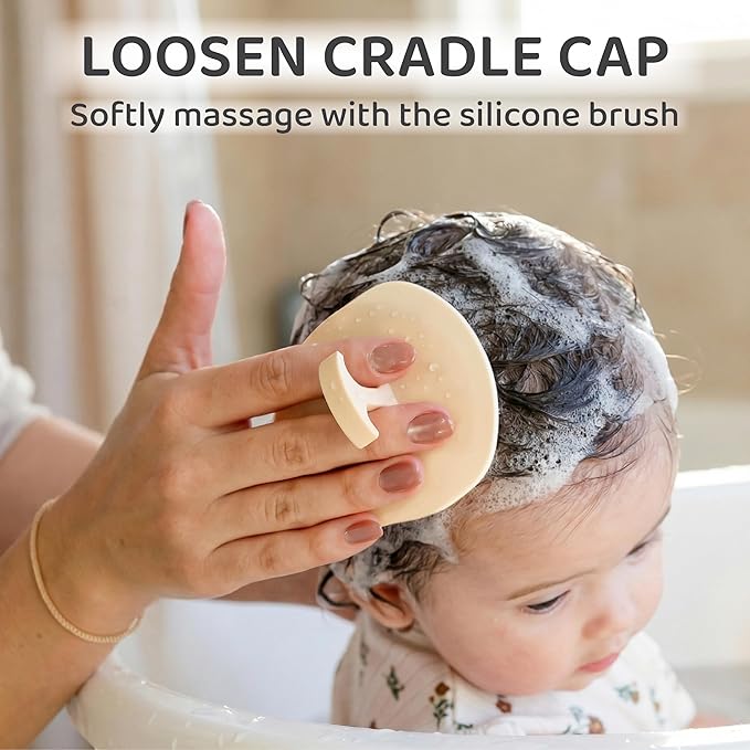 Wooden Baby Hair Brush Grooming Kit with Beech Wood Goat Hair Brush, Cradle Cap Brush, Silicone Scalp Massager, Ultra Soft Bristle Brush | Gender Neutral Newborn Hairbrush Set for Boy or Girl
