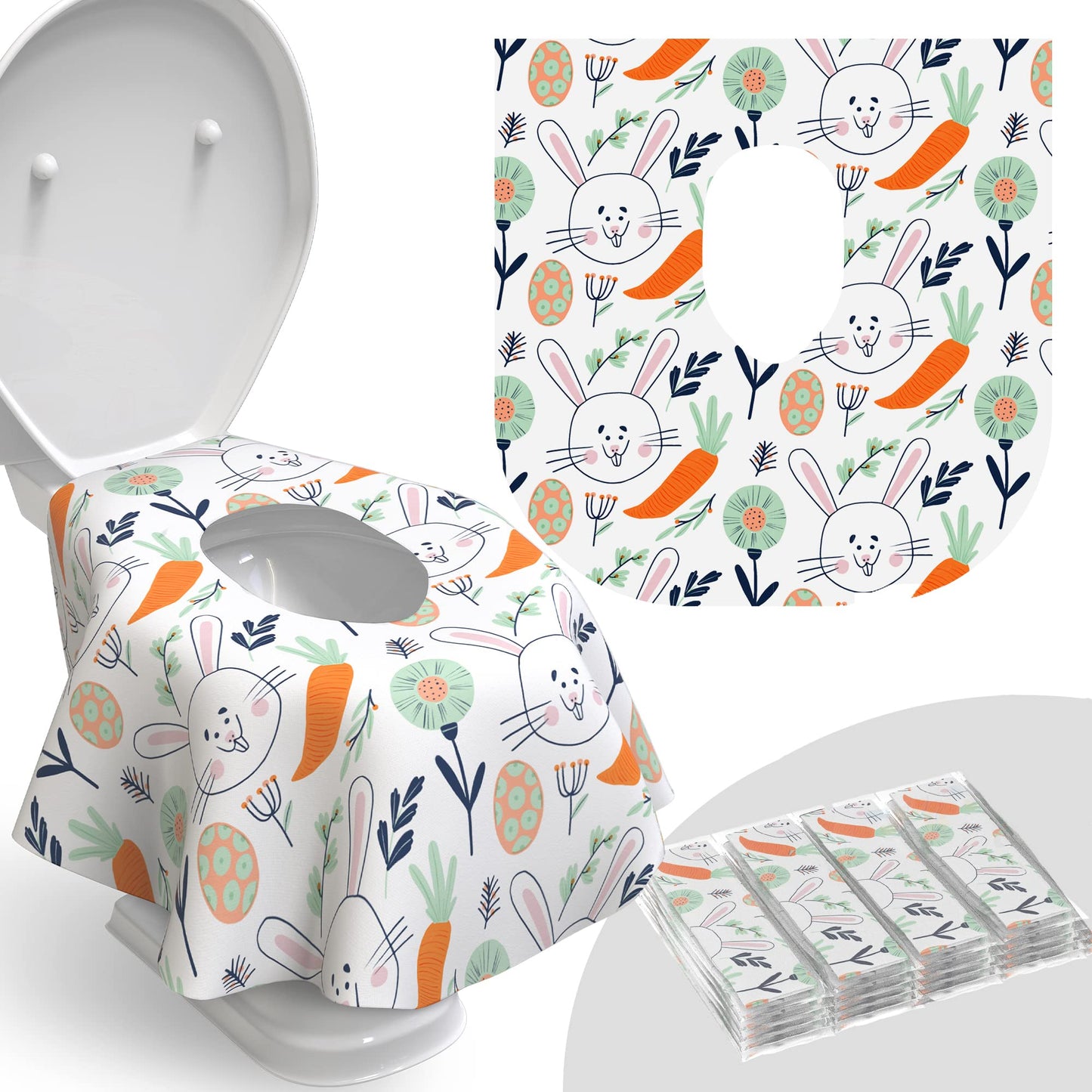 Relyo Disposable Toilet Seat Cover for Travel – 20 Pack with Covers Wrapped in Sets of 2, Non-Flushable Liners, Fits Most Seats – Kids, Toddlers, Adults (Bunny, 20)