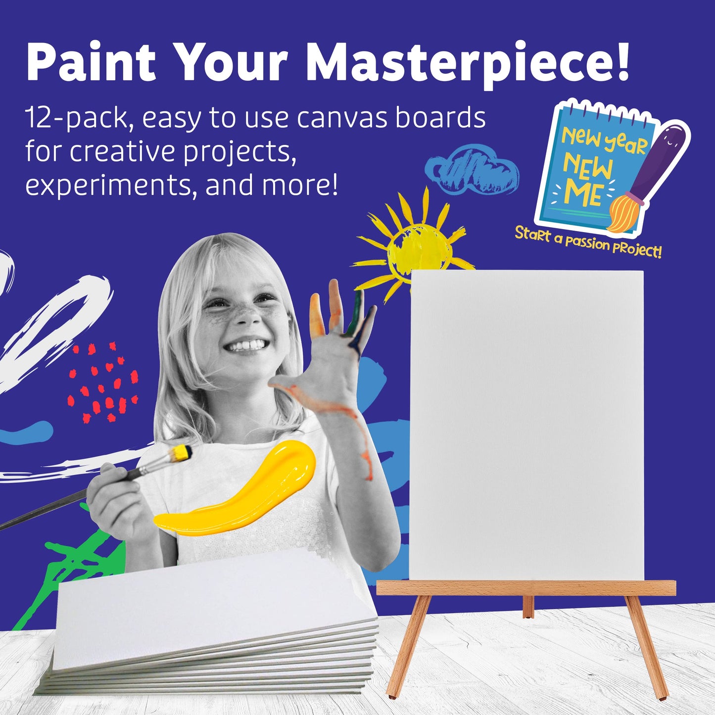 Artlicious Canvases for Painting - Pack of 12, 12 x 16 Inch Blank White Canvas Boards - 100% Cotton Art Panels for Oil, Acrylic & Watercolor Paint