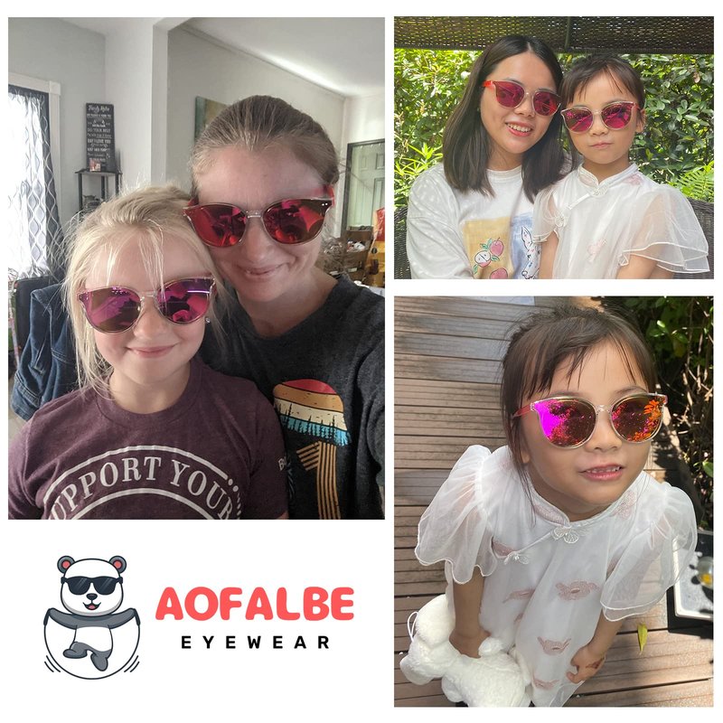 Aofalbe Kids Sunglasses, Sunglasses for Kids Children, Mirrored Sunglasses for Girls Boys Toddler UV400 Pink