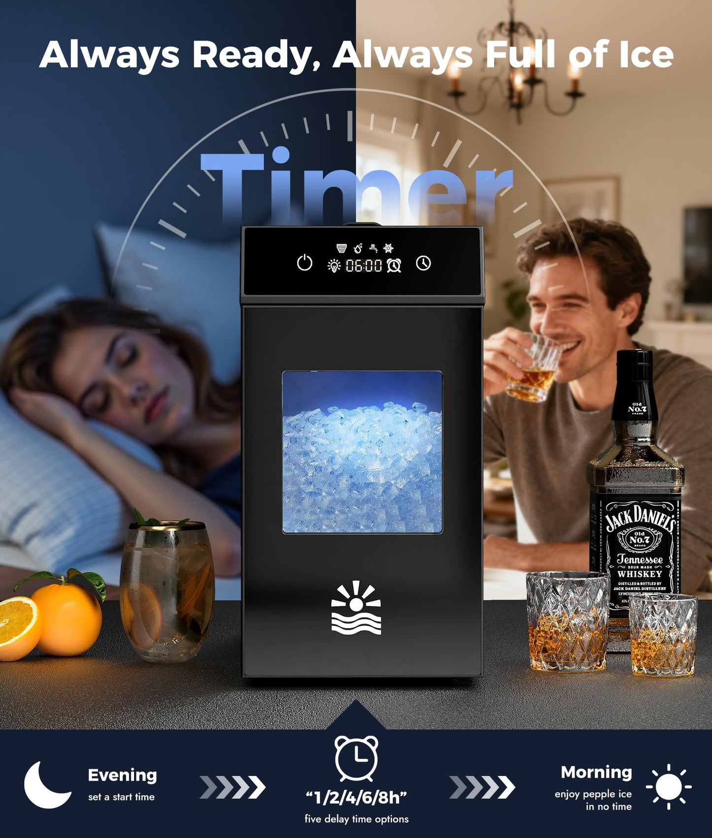 Oylus Nugget Ice Maker Countertop, Smart Pebble Ice maker with LCD Panel, 4min Making, 26lbs/24H Crushed Chewable Ice, Pellet ice maker with Timer Status Alert, Self-Cleaning, Chewy Ice for Home Party