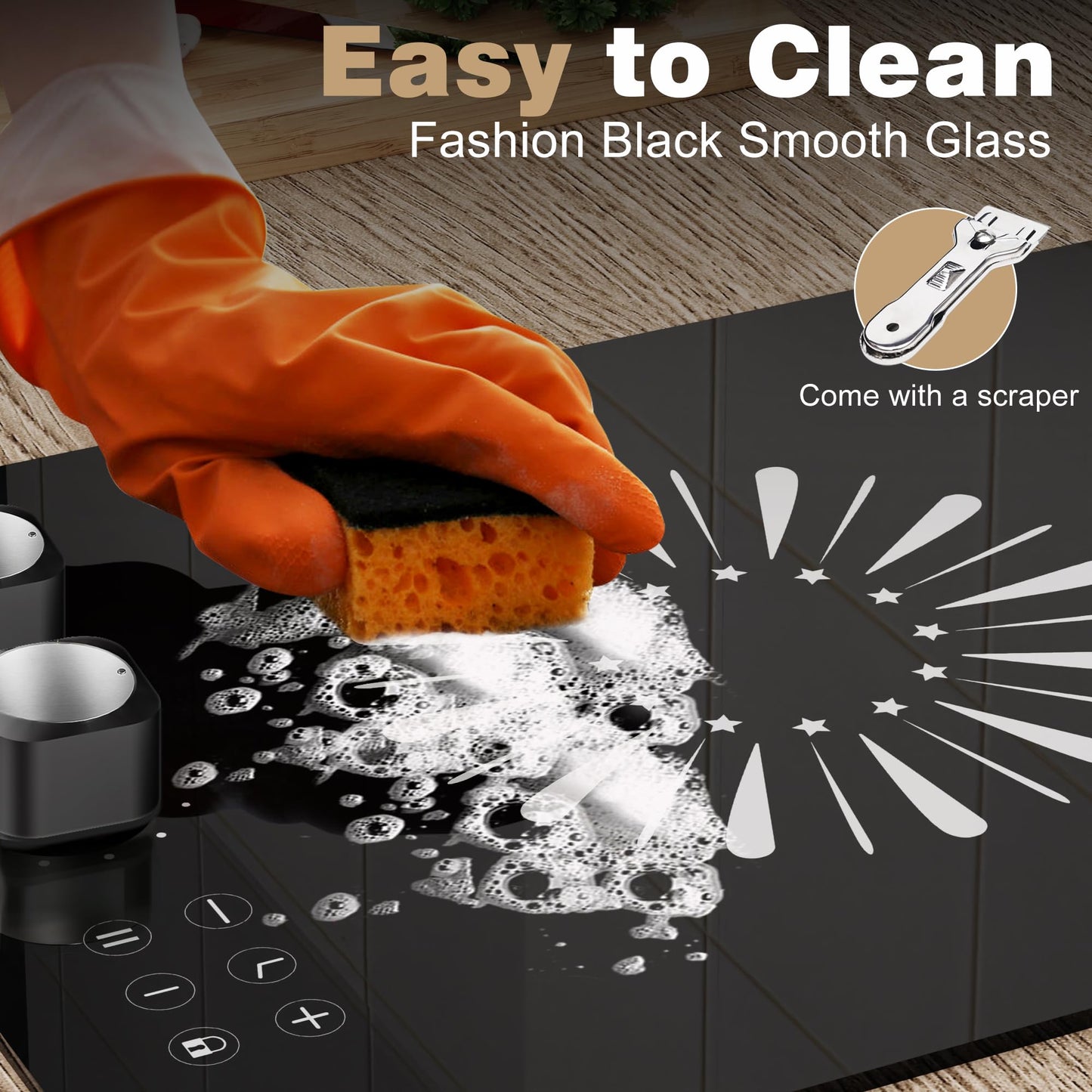 Karinear 110V Electric Cooktop 2 Burners, 12 Inch Electric Stove with Plug in, Countertop & Built-in Ceramic Stove Top, Knob and Sensor Touch Control, Multifunctional Radiant Stove(Silver knob)