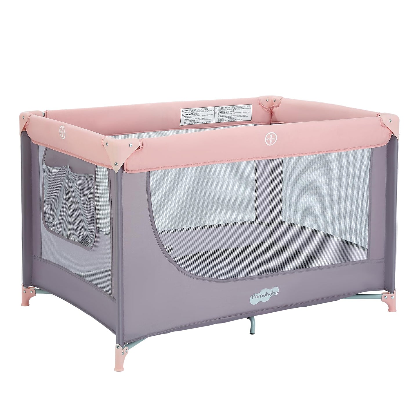 Pamo Babe Compact Pack and Play - Portable Crib for Baby, Lightweight Foldable Travel Playard with Mattress Pad & Carry Bag, Safe Breathable Travel Bed for Home, Trips & Family Visits, Pink