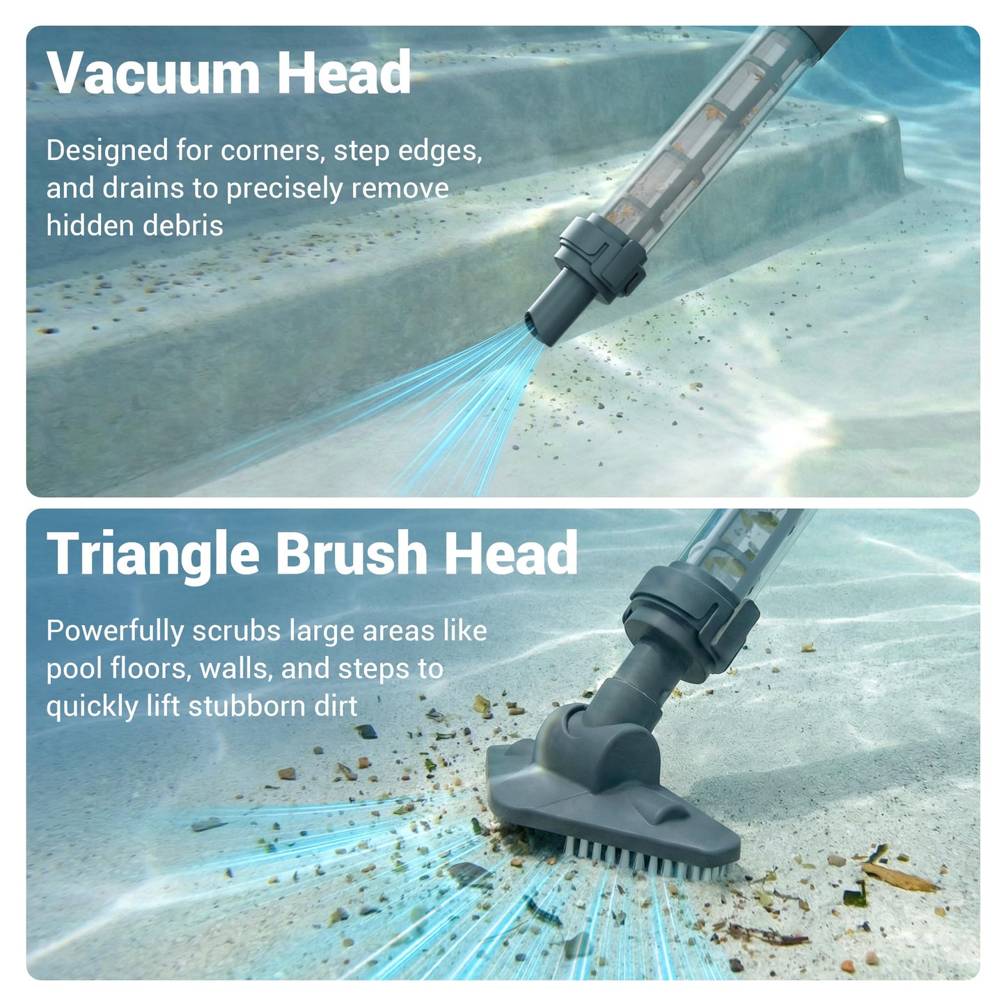 Hushlight Spa Vacuum for Hot Tub, Cordless Pool Vacuum for Above Ground Pool, Lightweight Handheld Pool Cleaner with 2 Brush Heads, Rechargeable Stick Spa Cleaner (Blue)