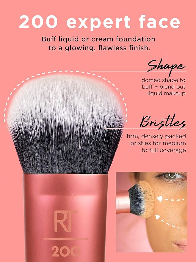 Real Techniques Professional Foundation Makeup Brush for Even Streak Free Application, Orange, (Pack of 4)