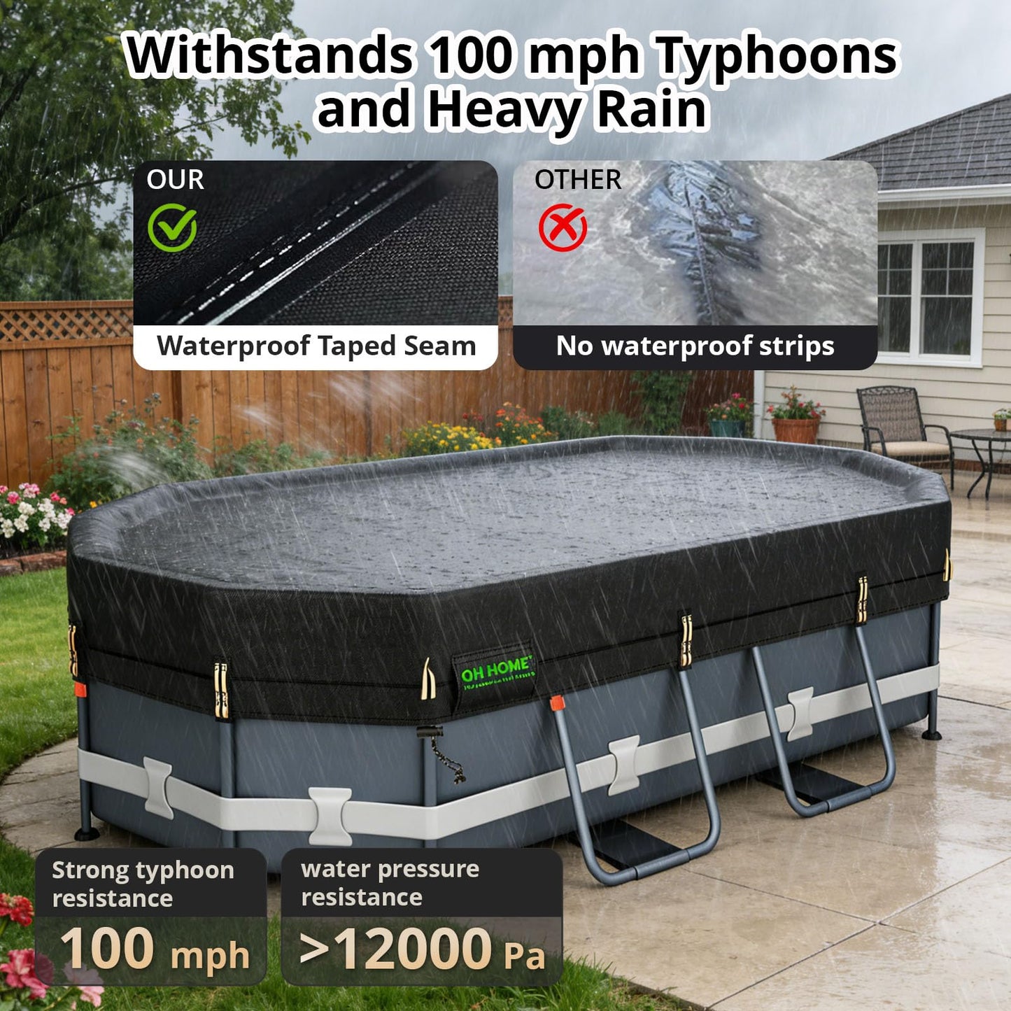 QH.HOME 550D 12x20 Ft Oval Pool Cover [Upgraded Tear Resistant & Quadruple Windpoof] wth Pre-Installed Patented Winch and Rope,Pool Covers for Above Ground Pools Oval-Snug Fit & Waterproof Protection