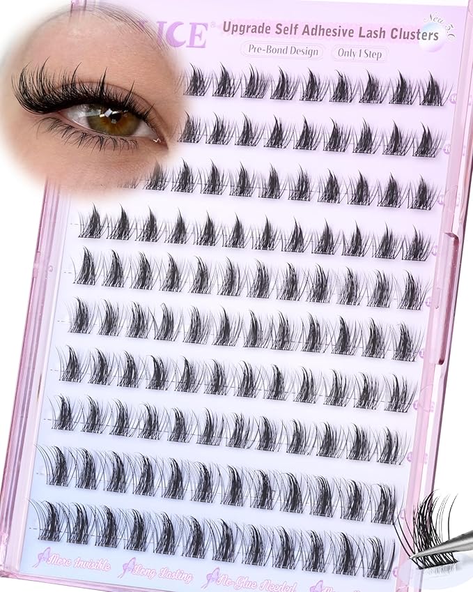 ALICE Self Adhesive Eyelashes Manga Reusable Natural Spikes Self Adhesive Lash Clusters Wispy Anime Press on Lashes 10-14mm 120pcs Pre-Glue Lash Extensions No Glue Needed