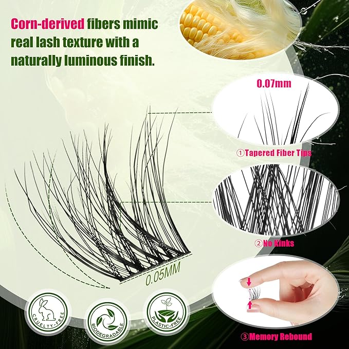 Lash Clusters - Wispy Fluffy Eyelash Clusters Natural lash extentions Biodegradable eyelash extensions individual lashes Light weight for beginner DIY at Home 0.05mm