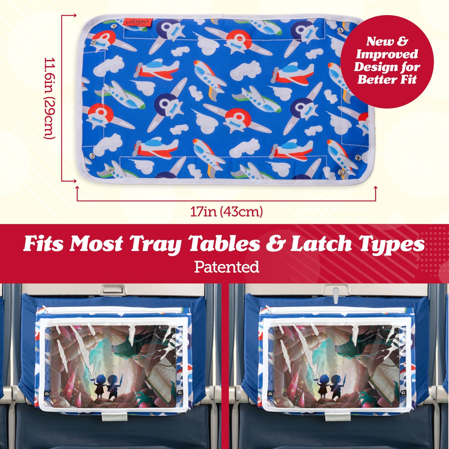 Lusso Gear Airplane Tray Table Cover - Organize Kids Travel Essentials - Pockets for Airplane Toys for Toddlers 1-3 - Foldable Tablet Stand for Travel Toddler Essentials (Mermaids)