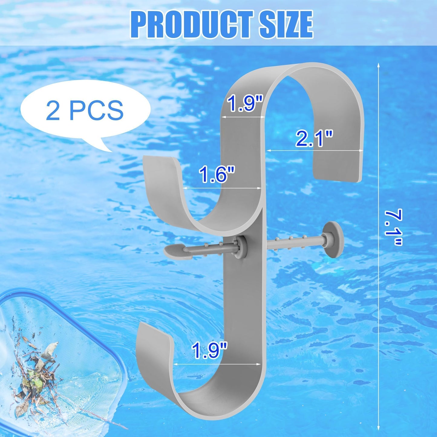 VWAERR 2 PCS Gray Poolside Pool Leaf Skimmer Net Holder Plastic Poolside Pool Pole Hanger Adjustable Telescopic Pole Hooks Brush Hanger Tools for Above Ground Pools