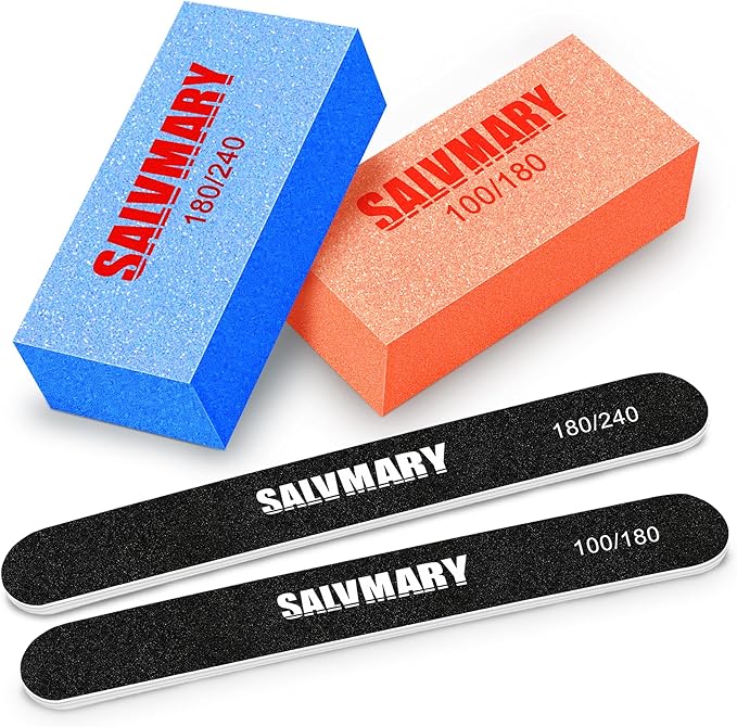 Nail Files and Buffers Set, 100/180 & 180/240 Grit Double Sided Emery Boards Nail File and Nail Buffer Blocks for Nails Manicure Tools Kit 4Pcs
