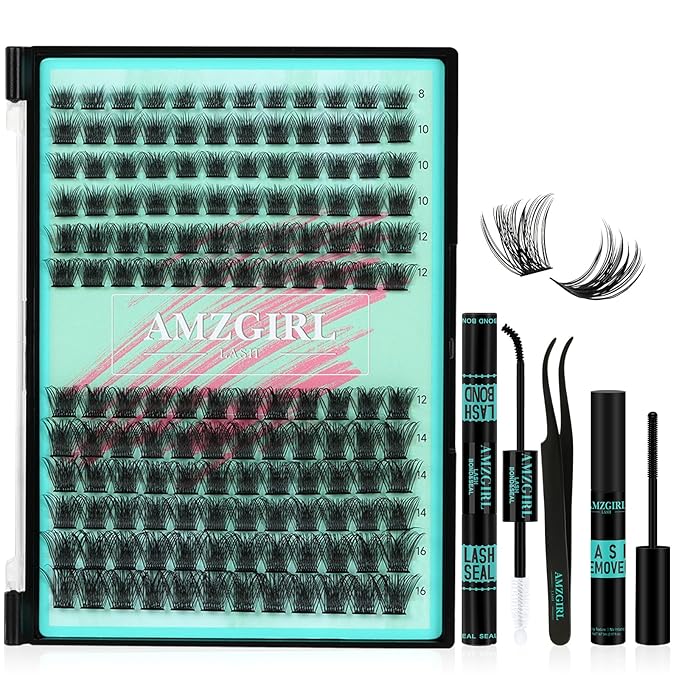 Lash Clusters Kit,144Pcs Eyelash Extension Kit Midnight with Lash Bond and Seal,Lashes Extensions Kit Lash Applicator Tool for Eyelashes Cluster Kit by AMZGlRL(C-Mix8-16mm Kit)