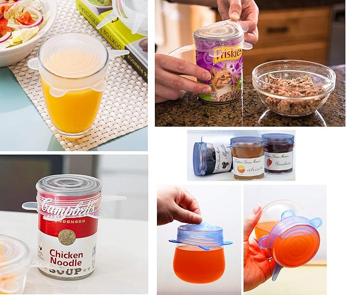 COMTIM Pet Food Can Lids, Silicone Stretch Can Lids Covers for Dog Cat Food, Reusable Expandable Universal Size Fit Most Cans and Jars, 4 Pack