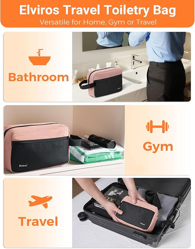 Elviros Travel Toiletry Makeup Bag for Women Hanging Toiletries Dopp Kit Small Bathroom Hygiene Tool and Medicine bag for Traveling Essential Shaving Pouch,Gifts for Women(Pink&Black)