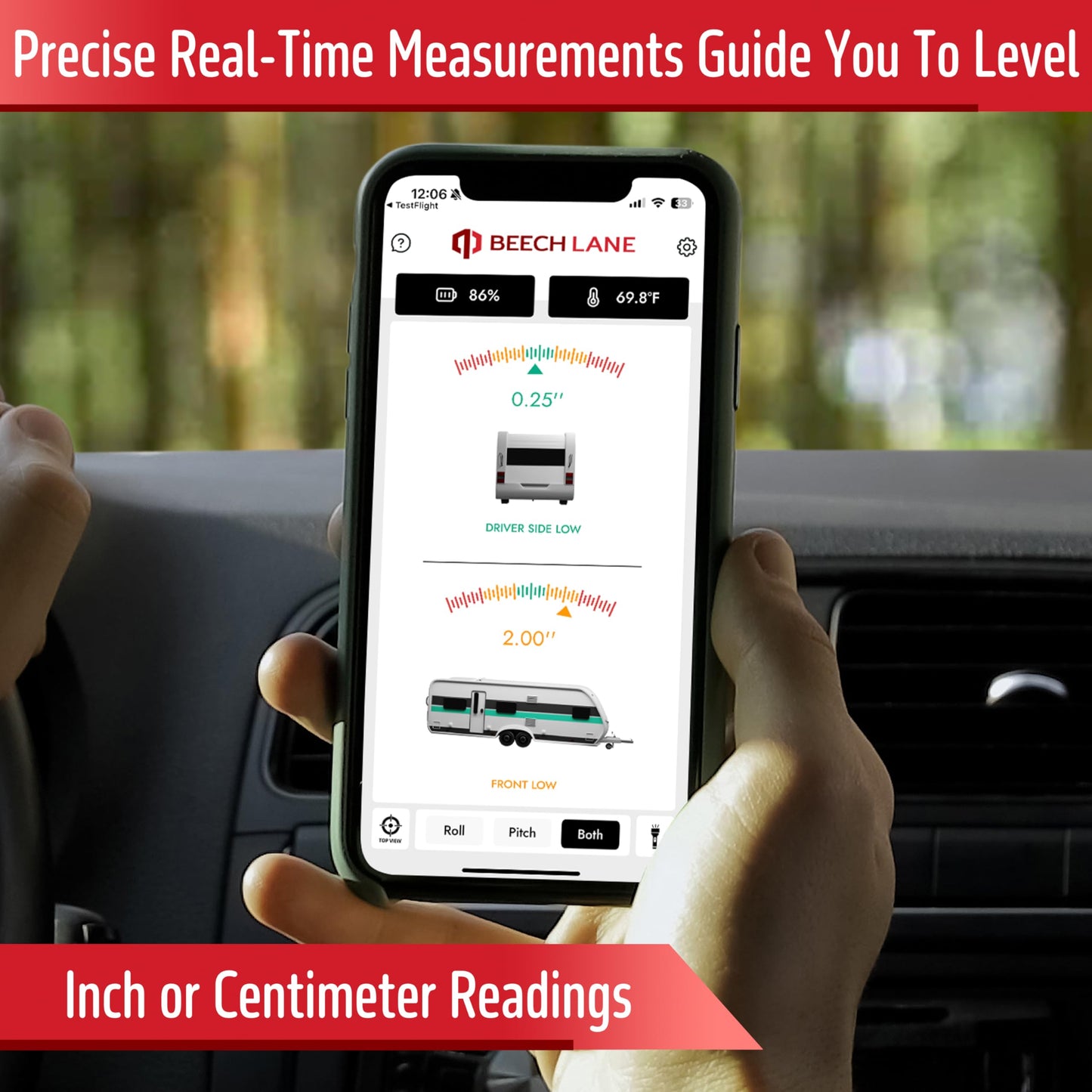 Beech Lane Wireless RV Leveling System, Made in the USA, User-Friendly Phone App With Real-Time Precise Leveling Measurements, Advanced Wireless Camper Leveler, Included AA Batteries, Patented