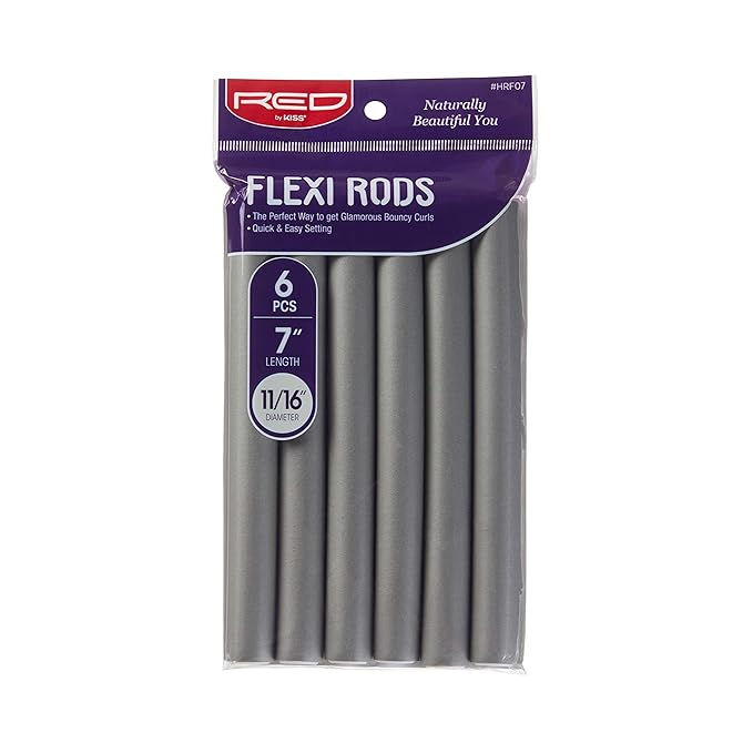 Red by Kiss Flexi Rods - Heatless Hair Curler for 90S Glamorous Bouncy Curls Beach Waves, No Slips, Sleep Styler (7" Length, 11/16" Diameter)