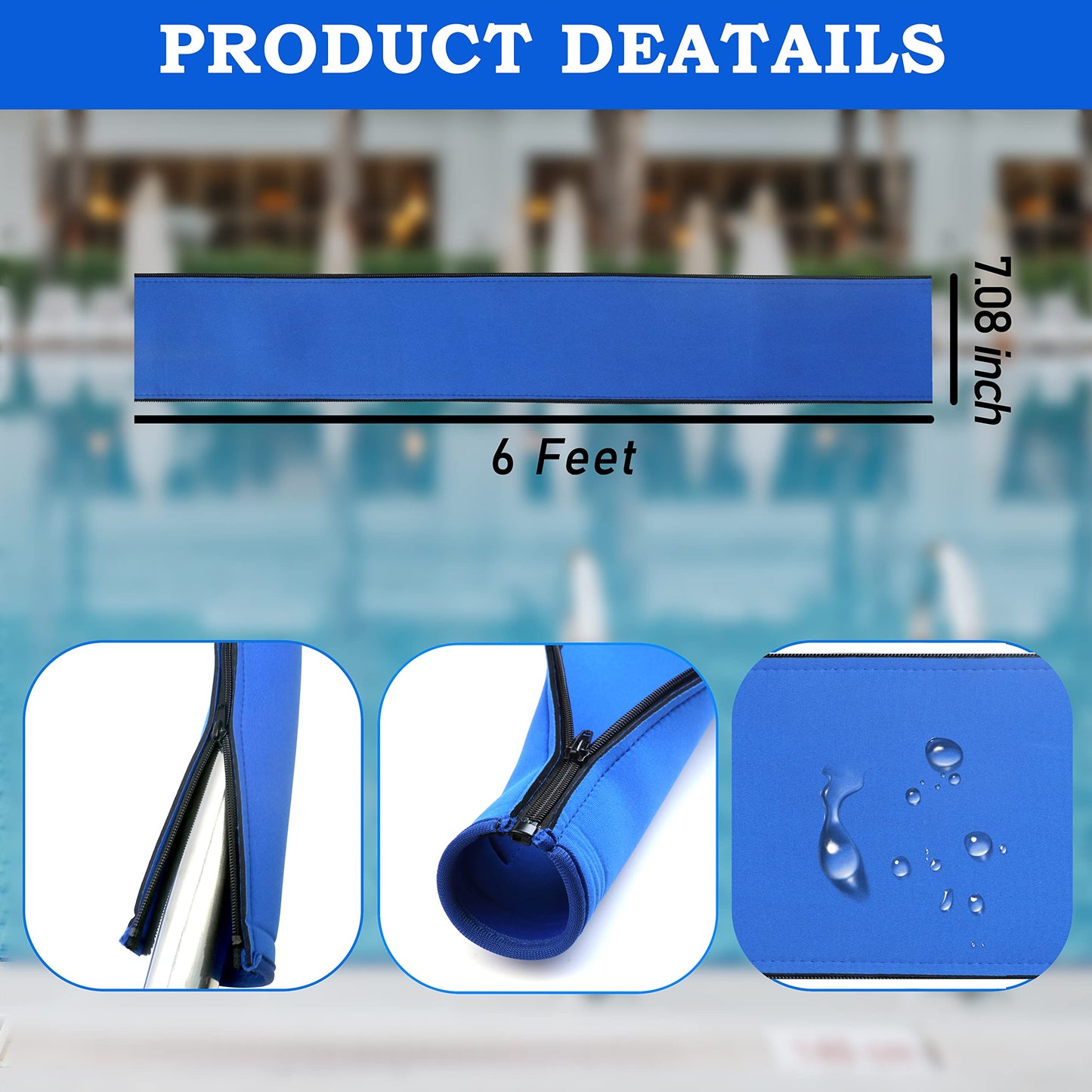 Ginchain Pool Handrail Cover, Slip Resistant Zippered Hand Grip Rail Cover, Safety Rail Grip Sleeve for Inground Swimming Pool Hand Railing Cover(6 feet, Royal Blue)