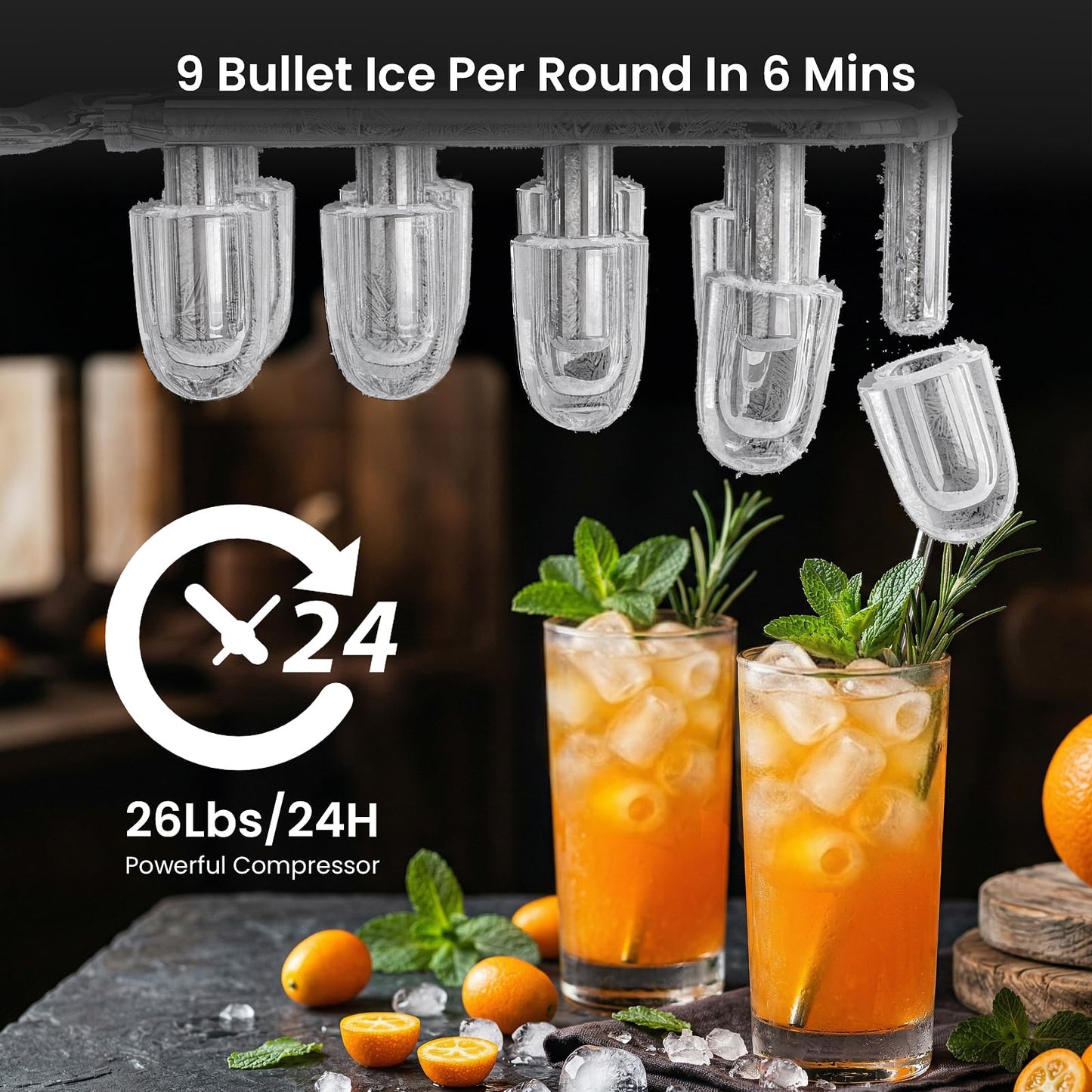 Antarctic Star Ice Makers Countertop with Auto-Cleaning, 9 Bullet Ice Cubes in 6 Mins, 26lbs/Day, Portable Ice Machine with Handle, Basket and Scoop for Home, Kitchen, Office, Party