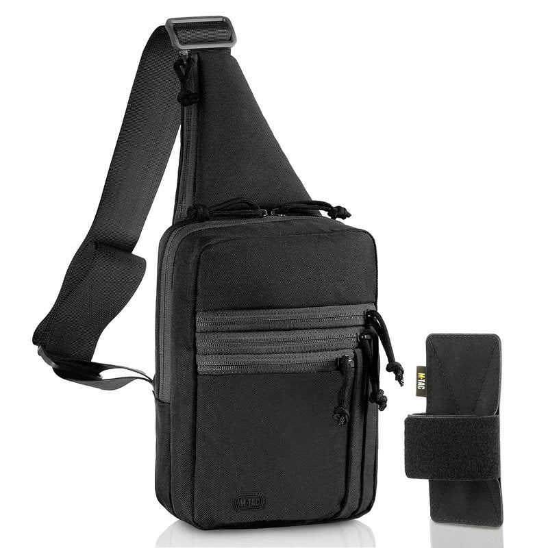 M-Tac CCW Sling Bag for Men & Women - Left-Handed EDC Shoulder Bag Tactical - Crossbody Concealed Carry Bag - Mens Chest Pack (Black Left-Handed)