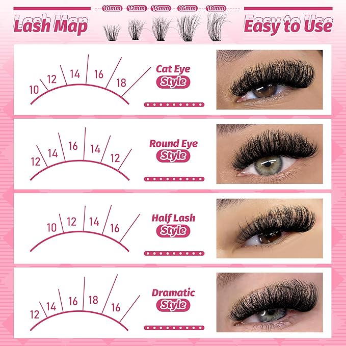 Eefofnn DIY Lash Extension Kit Fuzzy Mink Cluster Lashes Kit Natural Volume Eyelashes Extensions with Lash Bond and Seal Tweezers 50D Eyelash Clusters 10-18MM Fluttery Individual Lashes Extension Kit