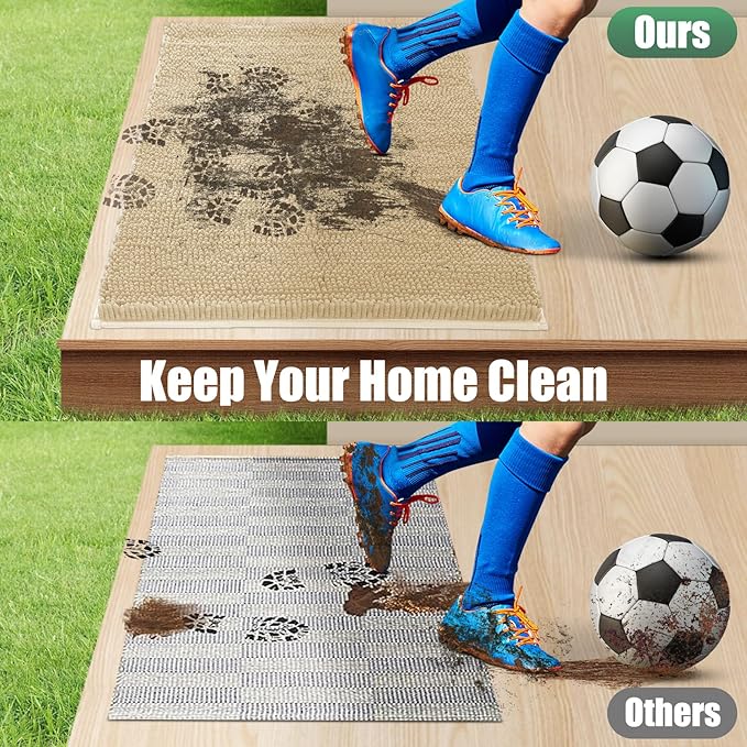 IM HOME Chenille Absorbent Outdoor Doormat 48" x 30", Washable Muddy Door Mats for Dog Non Slip Indoor Doormat Dog Mat for Muddy Paw Front Inside Doormats for Entryway Light Beige