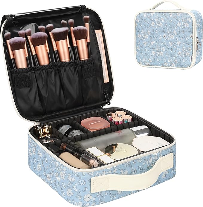 Relavel Travel Makeup Case, Professional Makeup Artist Makeup Bag, Portable Makeup Train Case Organizer with Adjustable Dividers, Cute Cosmetic Bags Birthday Gifts for Girls and Women