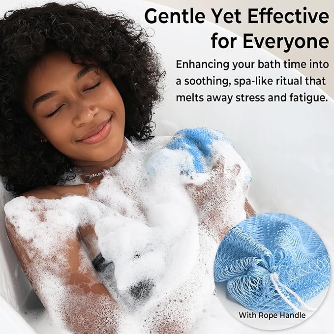 African Net Sponge Authentic - 2 Pieces Exfoliating Body Scrubber Bath Sponge Babyblue&Orange - Back Scrubber Washcloth for Shower - Real African Scrub Exfoliator Body Care Bathing Accessories
