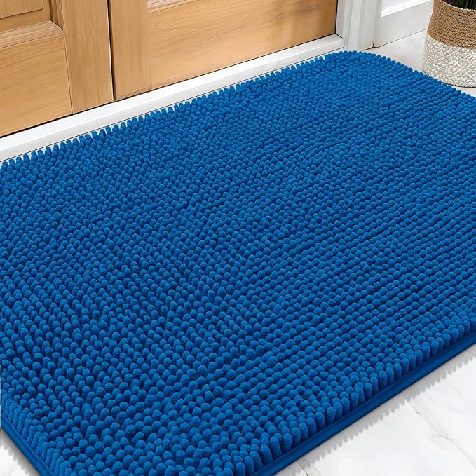 OLANLY Dog Door Mat for Muddy Paws 34x21, Absorbs Moisture and Dirt, Absorbent Non-Slip Washable Doormat, Quick Dry Chenille Mud Mat, Entry Indoor Entryway Carpet for Inside Floor, Deep Navy Blue