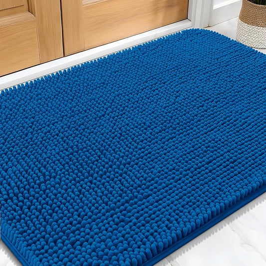 OLANLY Dog Door Mat for Muddy Paws 34x21, Absorbs Moisture and Dirt, Absorbent Non-Slip Washable Doormat, Quick Dry Chenille Mud Mat, Entry Indoor Entryway Carpet for Inside Floor, Deep Navy Blue
