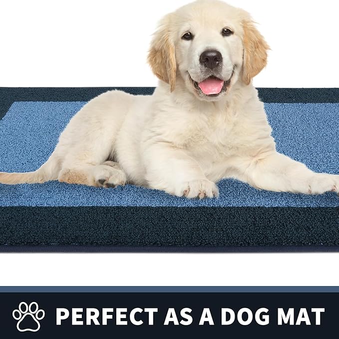 PURRUGS Dirt Trapping Door Mat 24" x 84", Non-Slip Washable Entry Mat, Dog Doormat, Front Door Mat, Super Absorbent Entrance Mat for Muddy Shoes & Paws, Light Blue & Navy
