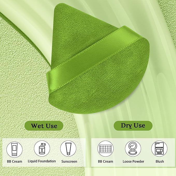 Pimoys 6 Pcs Powder Puff, Face Soft Triangle Makeup Puff Velet Makeup Sponge for Loose Powder (Green)