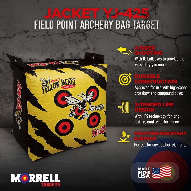 Morrell Yellow Jacket YJ-425 Outdoor Portable Archery Bag Target with 2 Shooting Sides, 10 Bullseyes, and Carry Handle, Yellow - Adult Field Point Backyard Practice Target