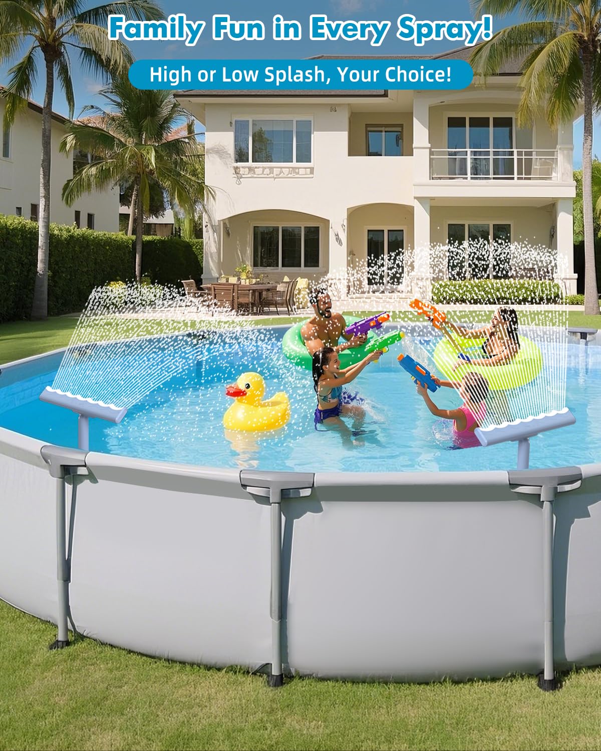 【2026 Upgrade】 Pool Fountain for Above and In-Ground Pools, 360° Adjustable Wide Waterfall Sprinkler with Extension Tube, Swimming Relaxation & Cooling 10-20 Degrees ﻿ ﻿ ﻿ ﻿