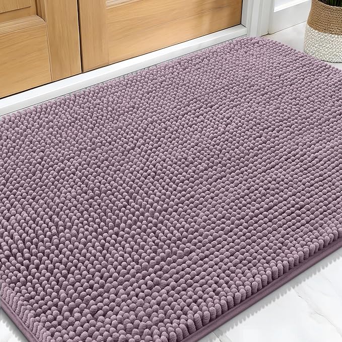 OLANLY Dog Door Mat for Muddy Paws 34x21, Absorbs Moisture and Dirt, Absorbent Non-Slip Washable Doormat, Quick Dry Chenille Mud Mat for Dogs, Entry Indoor Entryway Carpet for Inside Floor, Deep Plum