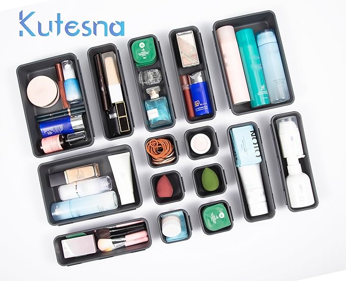 Kutesna 25 PCS Interlocking Desk Drawer Organizer Separator for Office,Bathroom,Kitchen,Makeup,ToolÃ¯Â¼Â4 SizesÃ¯Â¼Â