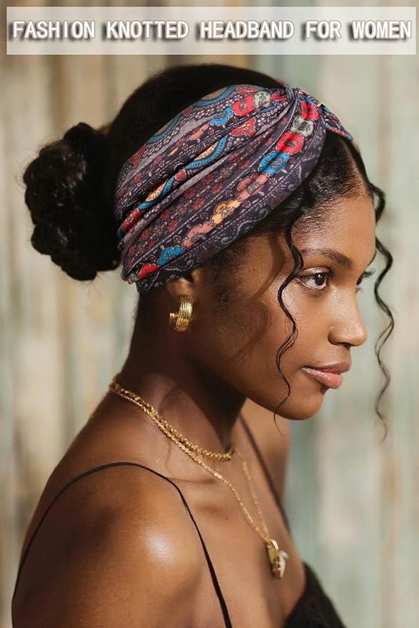 Tobeffect Extra Wide Headbands for Women, 7'' Boho Turban Floral Headband Large Hairband Twisted Hair Accessories, 6 pack