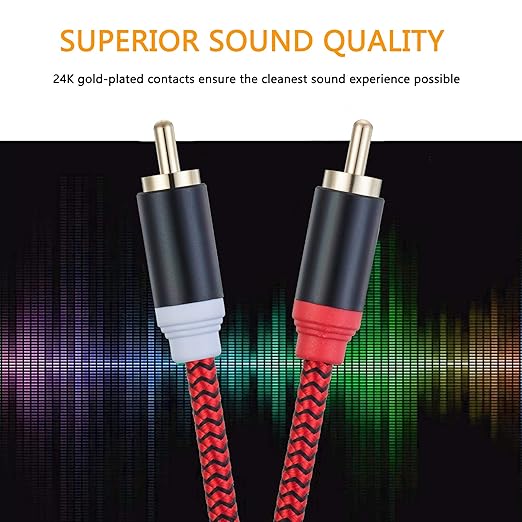 RCA Cable 15Ft,2Rca Male to 2-Rca Male Audio Stereo Subwoofer Cable [Hi-Fi Sound] Nylon-Braided Auxiliary Audio Cord for Home Theater, HDTV, Amplifiers, Hi-Fi Systems,Speakers and etc(15Ft/5M)