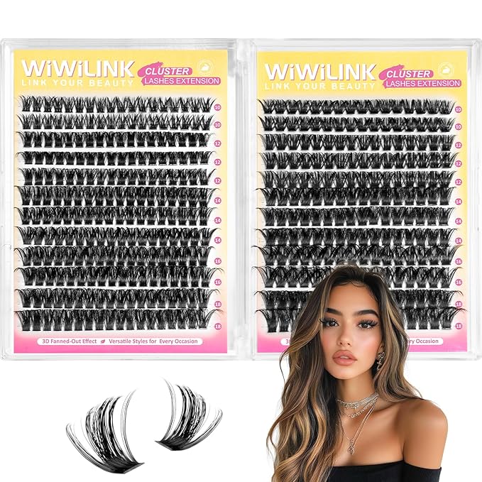 Lash Clusters 408Pcs (80D+100D), Fluffy Wispy Lashes Clusters, D-Curl Cluster Eyelash Extensions 10-18mm - 100% Vegan, Beginner Friendly