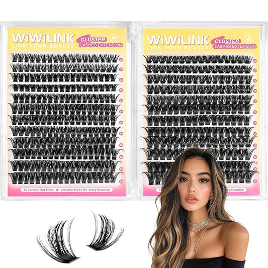 Lash Clusters 408Pcs (80D+100D), Fluffy Wispy Lashes Clusters, D-Curl Cluster Eyelash Extensions 10-18mm - 100% Vegan, Beginner Friendly
