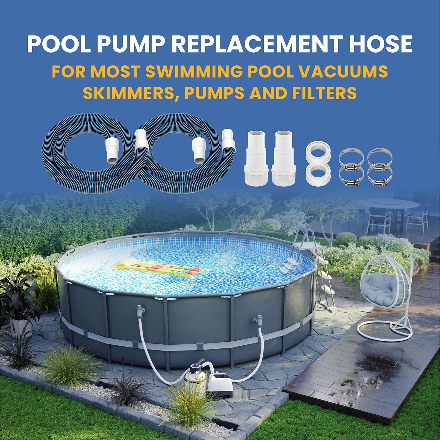 1 1/2" Swimming Pool Filter Hose Replacement Kit,Universal 1.25/1.5 Inch Hose Adapter & 1.5"Pool Vacuum Hose for Above Ground Pool,2 Pack 6 Feet Replacement Hose Suitable for Pump - Filter - Heater